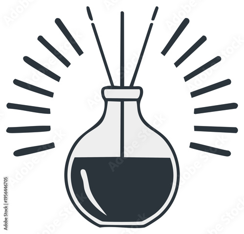 Aromatic Reed Diffuser Bottle Releasing Fragrance with Rays of Light