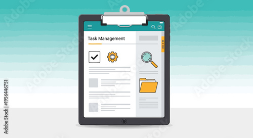 Digital task management system displayed on a tablet with project workflow tools