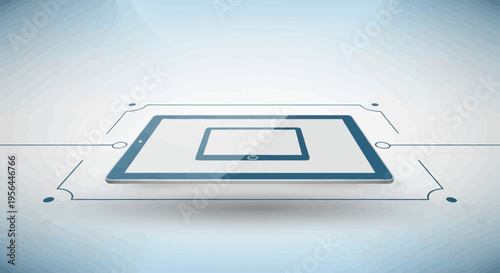 Digital technology representation with tablets nested within a connected network scheme