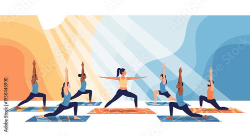 Diverse group practicing yoga together enhancing flexibility and mindfulness in harmony