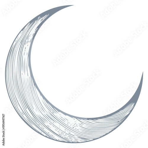 Engraved style crescent moon graphic illustration moonlight night sky astrology