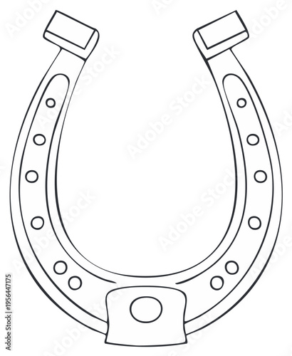Horseshoe illustration, classic metal horse shoe with nail holes graphic design