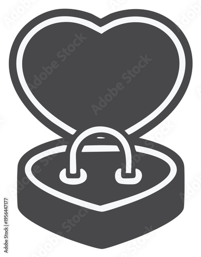 Romantic heart shaped box presenting an engagement ring for a proposal icon