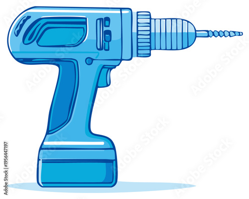 Blue cartoon cordless drill isolated on white background