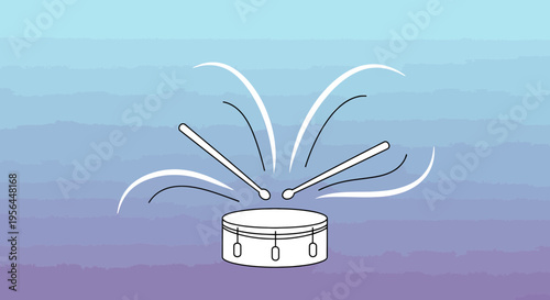 Dynamic drum illustration with rhythmic lines against a gradient background expressing musical