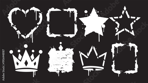 A versatile collection of urban stencil graphics featuring crowns, stars, and abstract geometric shapes.