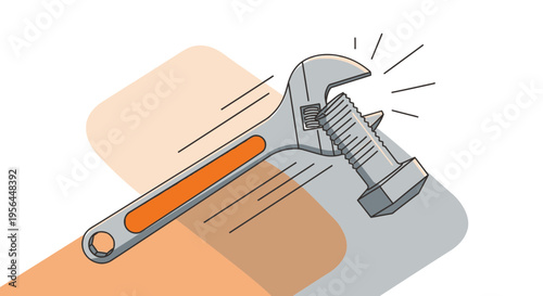 Dynamic vector illustration of a wrench tightening a bolt with motion lines and speed effect for