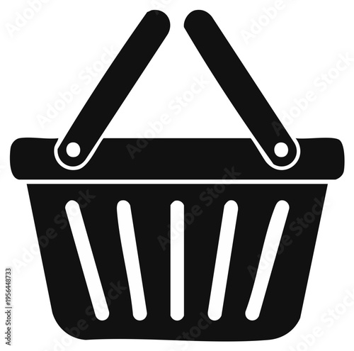 Simple Black Silhouette Shopping Basket with Handles