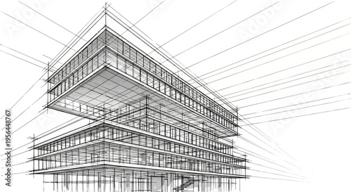 A detailed architectural drawing of a modern building