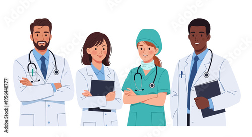 Diverse group of medical professionals standing together