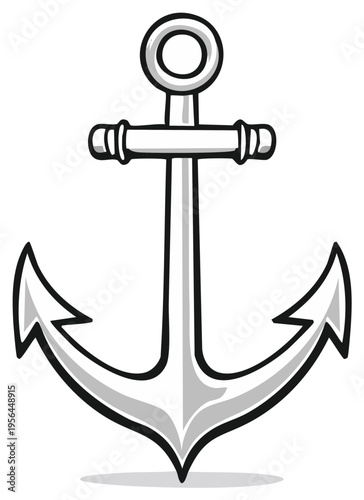 Nautical Anchor Clip Art Illustration in Grayscale with Clean Lines Represents Maritime Theme and Seafaring Traditions