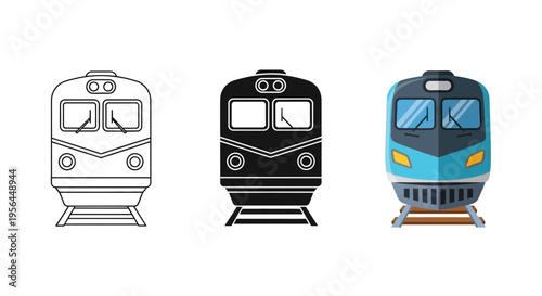 Illustration of train fronts in different colors and designs
