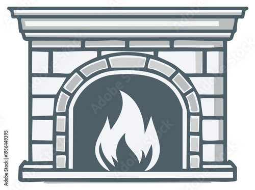Cozy Stone Fireplace with Glowing Flames Illustration