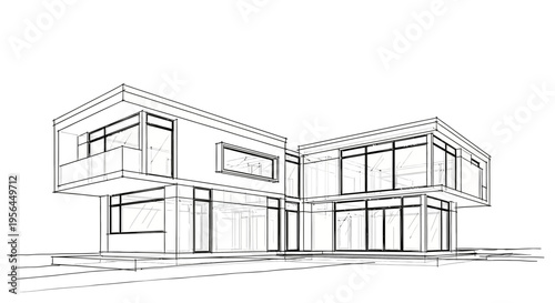 Modern house with large windows and minimalist design