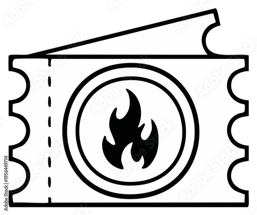 Two Event Admission Tickets with a Fire Flame Symbol Simple Line Art Icon Illustration