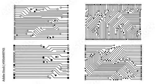 Circuit board patterns and designs in black and white