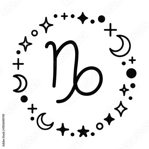 Capricorn Zodiac Symbol Celestial Circle Astrology Vector Design