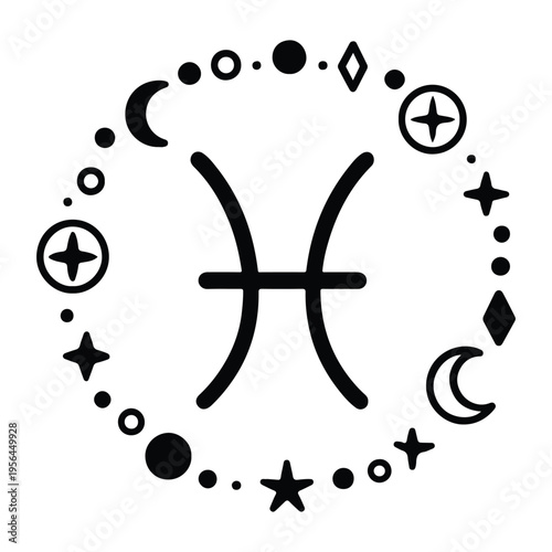 Pisces Zodiac Symbol Celestial Circle Astrology Vector Design