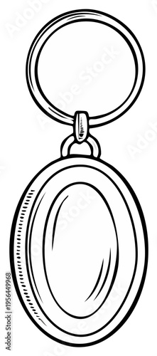 Oval locket pendant with a ring, sketched in black and white