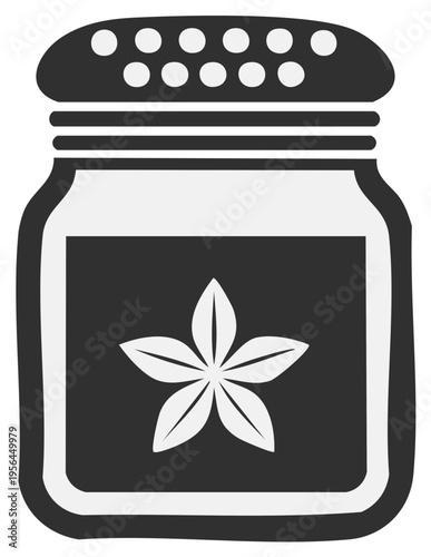 Spice Jar Vector Illustration Condiment Shaker with Floral Design Kitchenware Icon