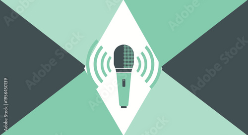 Elegant retro microphone illustration set against modern geometric background providing a vintage