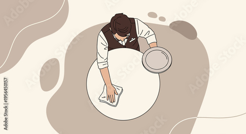 Elegant restaurant preparation waiter setting table for sophisticated dining experience