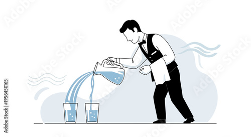 Elegant server pouring refreshing water into glasses showcasing impeccable service and