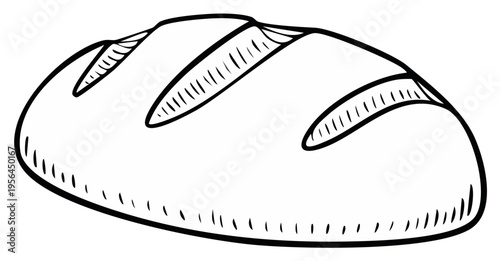 Loaf of Bread, Outline Style Vector Illustration, Simple Bakery Product Drawing