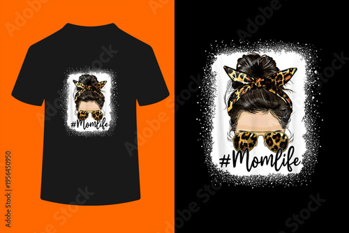 Mom Life Women Messy Bun Leopard Mother's Day T-Shirt
