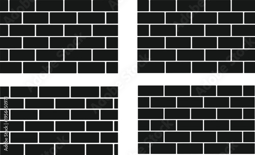 Collection of four black brick wall patterns arranged in grid layout showcasing different masonry styles for architectural, construction, and design projects