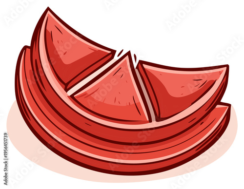 Stylized illustration of sliced watermelon wedges with rind