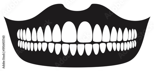 Silhouette illustration of teeth in a mouth shape, black and white design