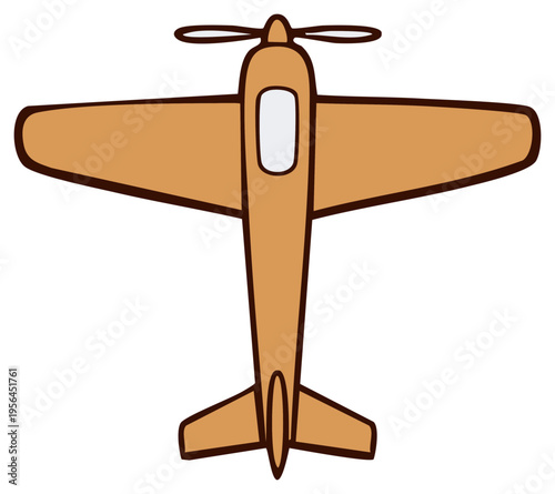 Brown Toy Airplane Illustration with Propeller, Wings, and a Cockpit Window