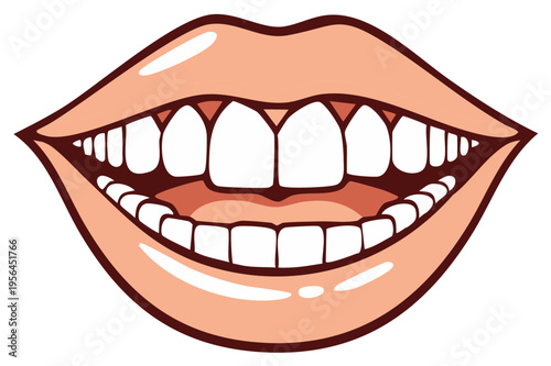 Open Mouth with White Teeth and Pink Lips Detailed Illustration
