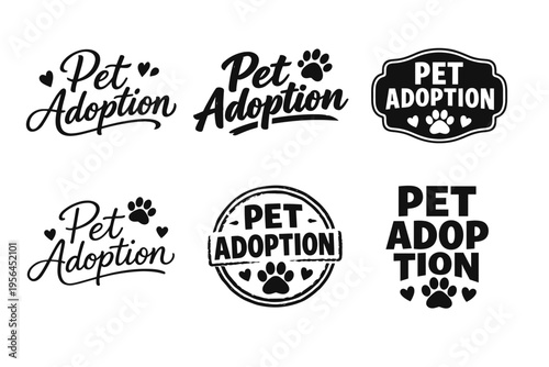 Pet adoption logos with paws and hearts design elements