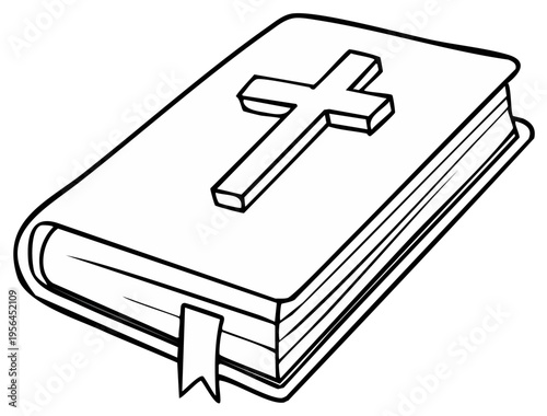 Outline of a Bible with a raised cross emblem on the cover
