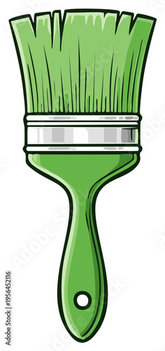 A simple green paintbrush in a fun cartoon style illustration for creative projects or home improvement