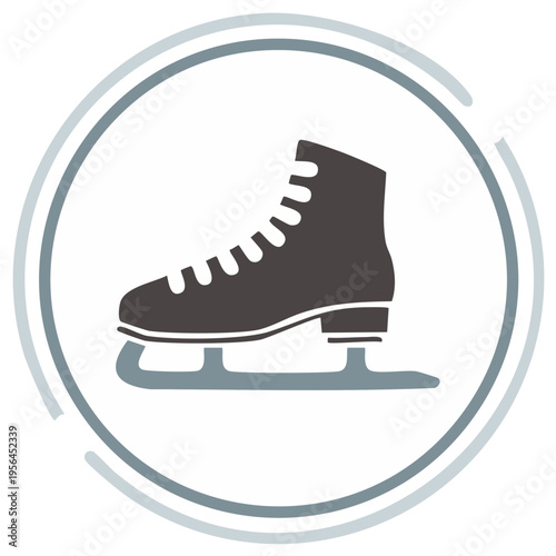 Single ice skate icon in gray circle, winter activity and equipment symbol