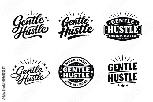 Gentle hustle logo collection: work hard, stay balanced design set