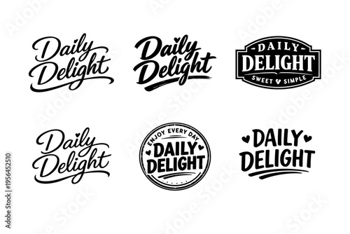 Variety of daily delight logotypes in classic black and white designs
