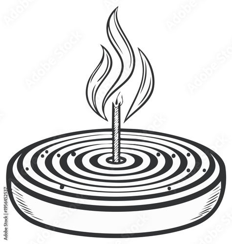 Simple Hand Drawn Illustration of a Burning Candle with Concentric Rings on its Base