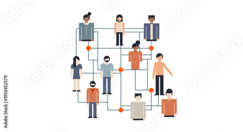 people connected by lines, network, teamwork, partnership, community