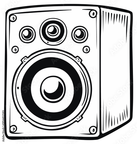 Black and white speaker illustration, sound system design