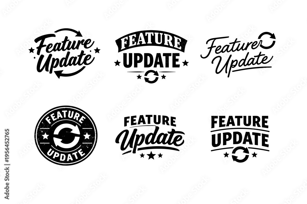 Fototapeta premium Collection of feature update logos with arrows and stars