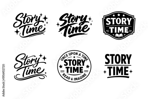 Creative story time logos collection with stars and books