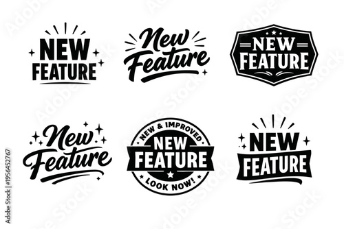 Collection of new feature badge designs in various styles