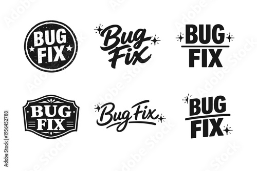 Various styles of bug fix typography designs
