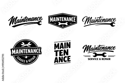 Retro maintenance logos collection with wrench graphics and vintage style