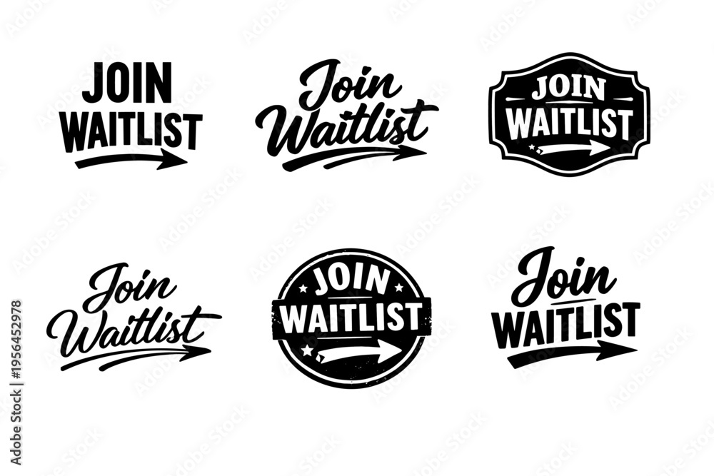 Fototapeta premium Join waitlist calligraphy designs with arrows and decorative badges