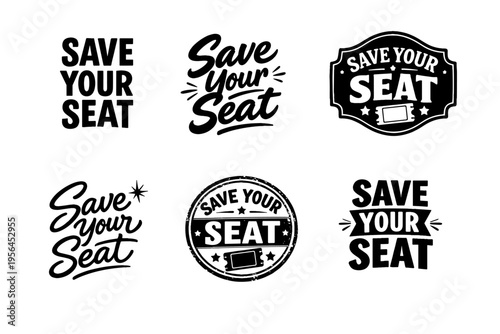 Save your seat badge logos in various artistic styles